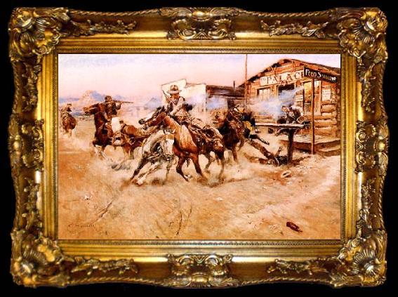 framed  Charles M Russell Smoke of a .45, ta009-2
